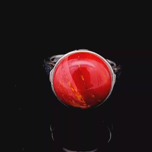 Round Red Stone Silver Ring