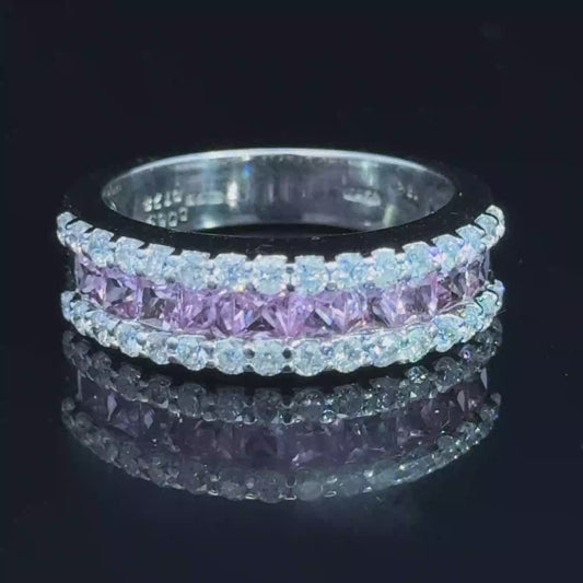 18K White Gold Diamond & Pink Rhodolite Modern Band D:70 R:1.29