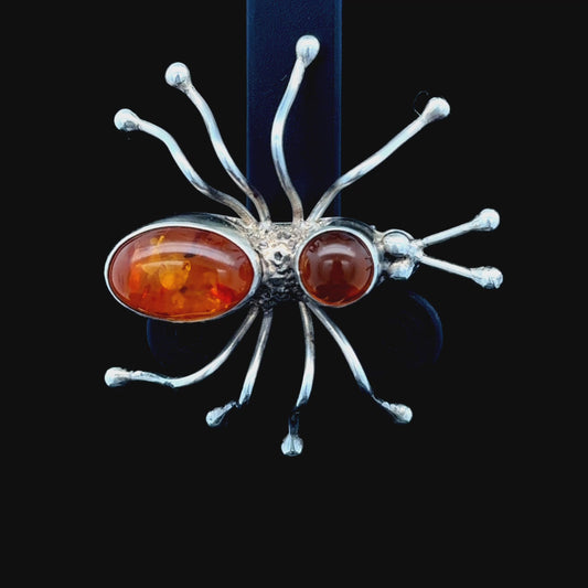 Silver Baltic Amber Ant Brooch