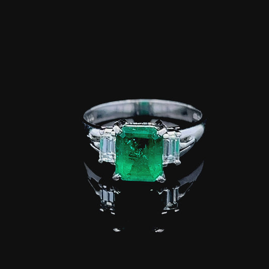 Platinum Emerald Ring with Baguette Diamonds APPX E: 1.75 CTS