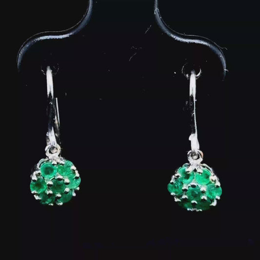 9K White Gold Emerald Daisy Cluster Earrings