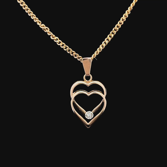 9K Yellow Gold & Diamond Double Heart Pendant, Pendant Only