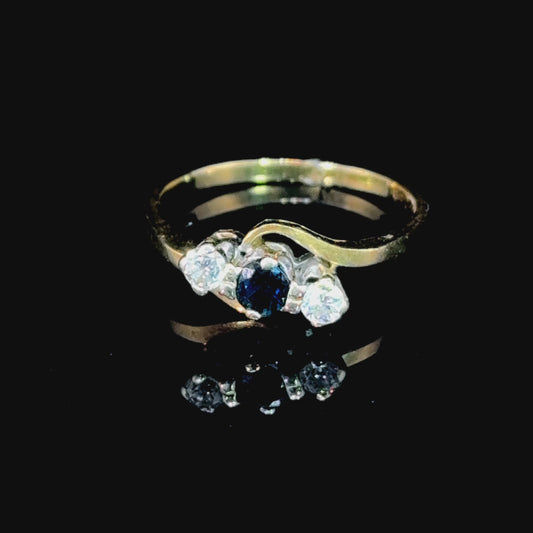 9K Yellow Gold Sapphire & Diamond Crossover 3 Stone Ring
