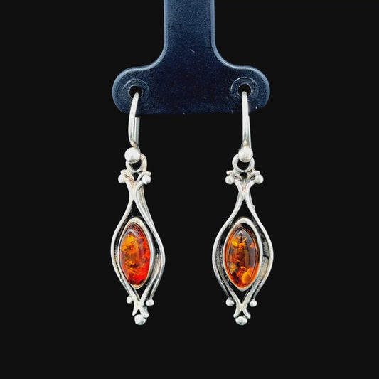 Ornate Silver Amber Earrings