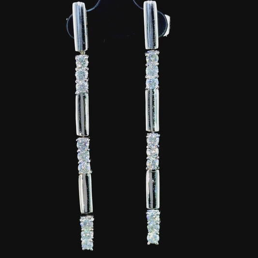 18k White Gold Diamond Bar Drop Earrings Appx 2.0 Cts Total