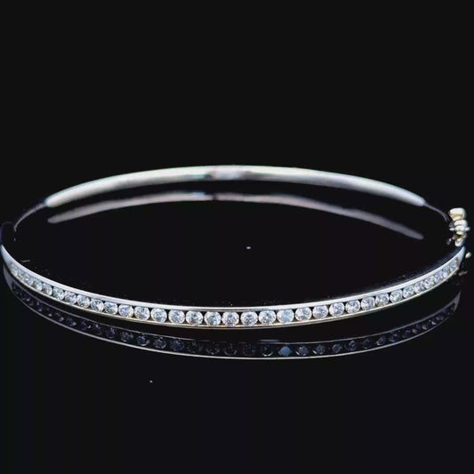 18K White Gold Channel Set Diamond Bangle APPX 1.0 CTS