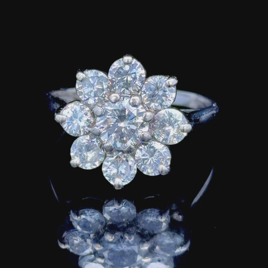 18K White Gold Diamond Daisy Cluster Ring Appx. 2.35 Cts