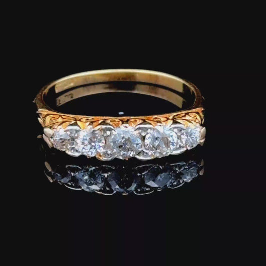 18K Yellow Gold 5 Stone Old Cut Diamond Ring APPX 0.5 CTS