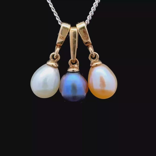 3x 9K Yellow Gold Pearl Pendants