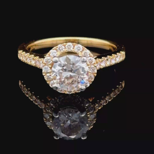 18k Yellow Gold Diamond Halo Ring 1Ct Centre Stone Appx 1.3 Cts Total