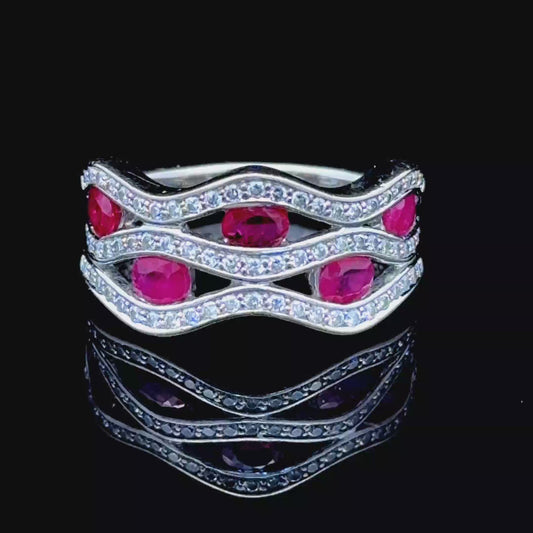 18K Ruby & Diamond Wave Ring Size M