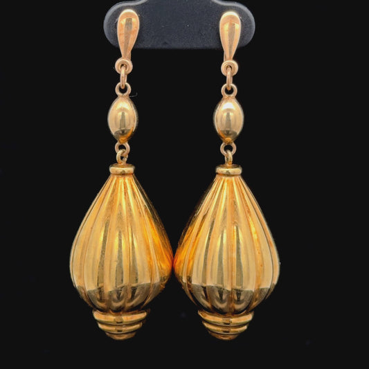 9k Yellow Gold Articulated Yellow Gold Shell Gadroon Drop Earrings
