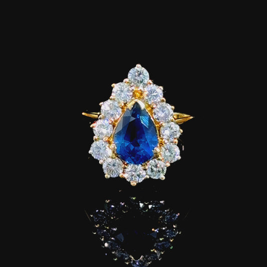 18K Yellow Gold Sapphire & Diamond Cluster Ring APPX S-1.1CTS D-1.0CTS