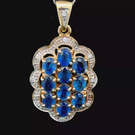 9K Yellow Gold Sapphire & Diamond Pendant