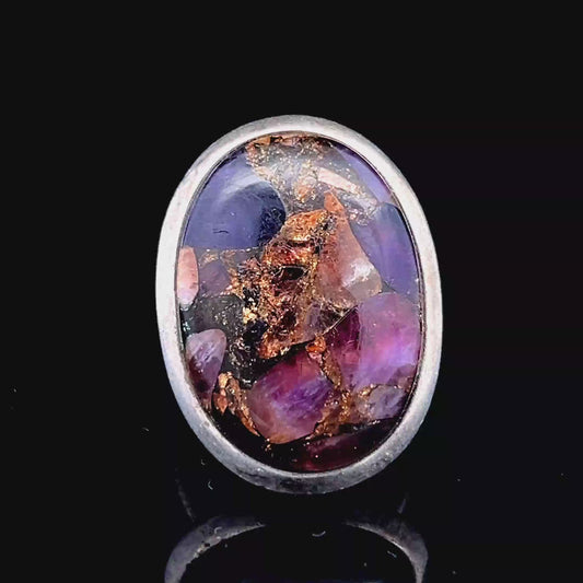 Silver Oval Amethyst & Copper Ring