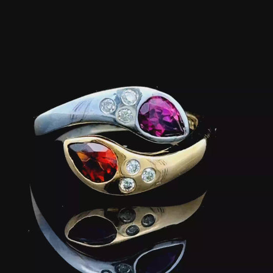A Wonderful 18k In bite & Yellow Gold Modernist Sapphire And Diamond Moi Et Toi / Serpent Ring