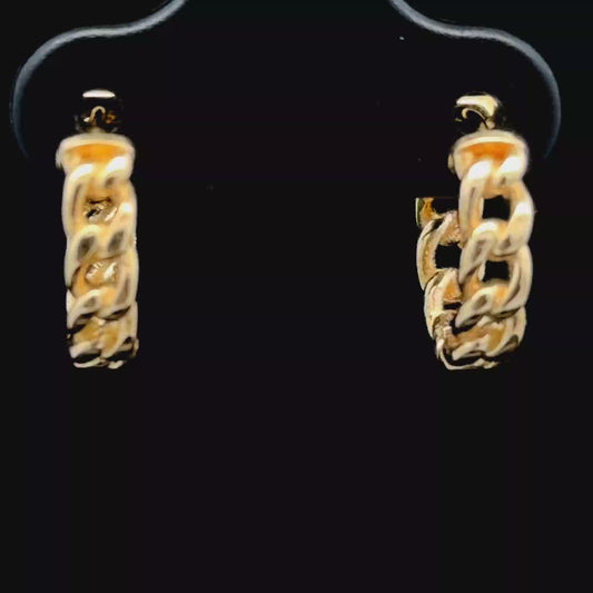 9K Yellow Gold Cuban Link Textured Huggies