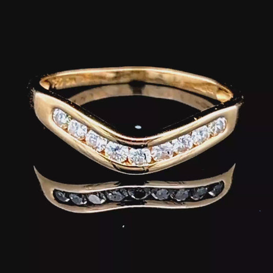 18K Yellow Gold Channel Set Diamond Wishbone Ring