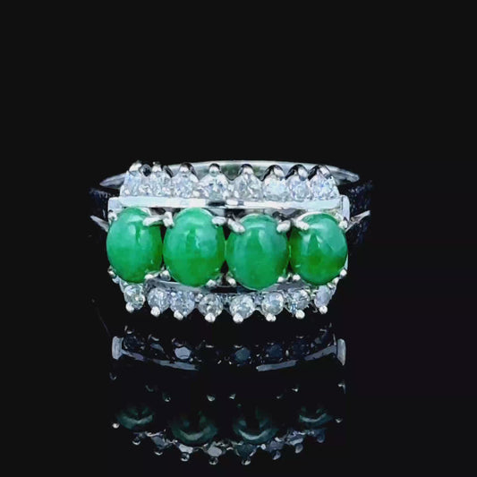 18K White Gold Emerald & Diamond 4 Stone Ring APPX 0.5 CTS