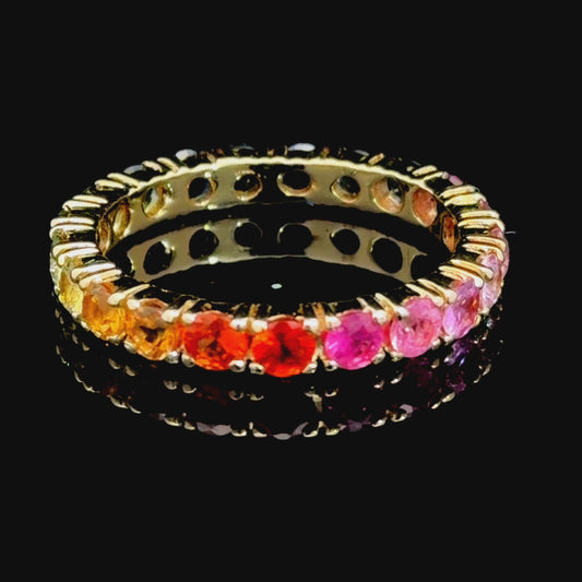 A Truly Gorgeous 18k Yellow Gold Rainbow Sapphire Full Eternity Ring Having A Full Range Of Colour & 2.75 Cts Of Sapphires