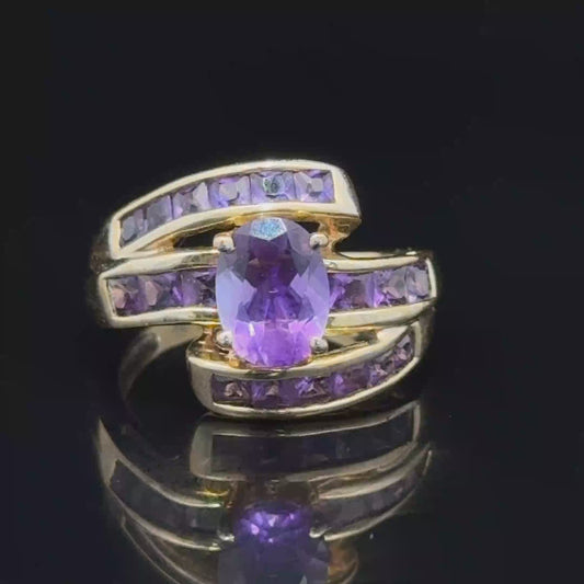 9K Yellow Gold Amethyst Crossover Ring