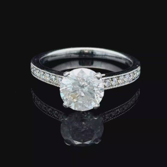 Platinum Diamond Solitaire Ring With Diamonds To Shoulders APPX 1.62 CTS