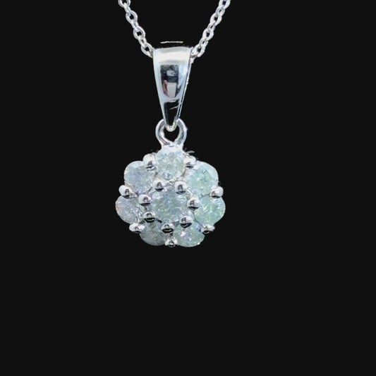 Pretty 9k White Gold Diamond Daisy Pendant Appx 0.5 Cts 18 Inches Long
