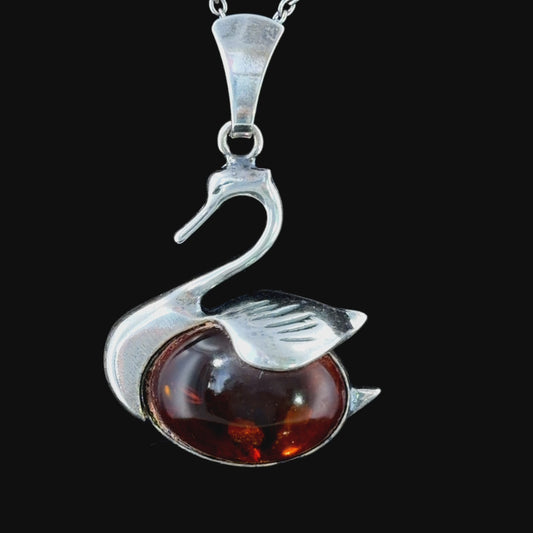 Silver & Amber Swan Pendant