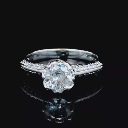 18K White Gold Diamond Solitaire Ring With Diamond Shoulders APPX C:0.8 CTS T:1.2 CTS