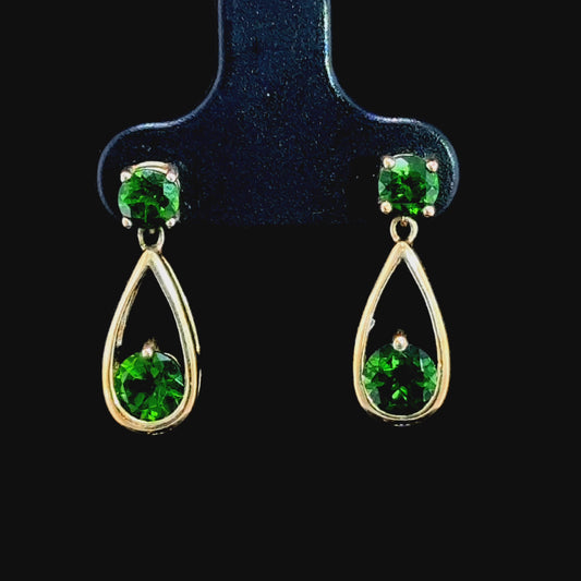 9K Yellow Gold Chrome Diopside Drop Studs