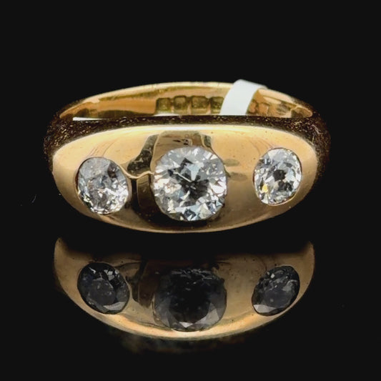 Lovely Gents 18k Yellow Gold Old Cut Diamond 3 Stone Ring Appx 1.3 Cts