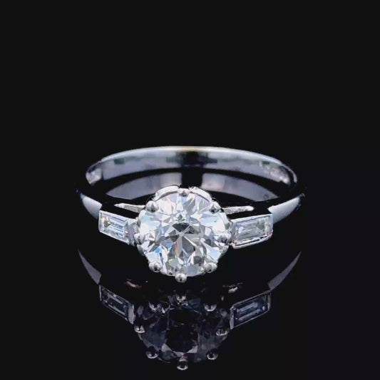 18K White Gold Diamond Solitaire Ring With Baguette Shoulders APPX C:1.0 CTS Total:1.2 CTS