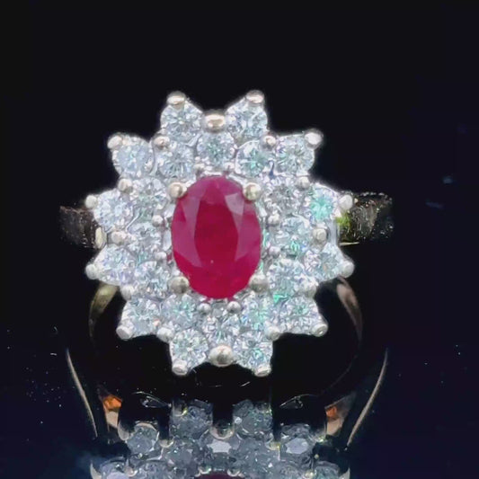 18K Ruby and Diamond Cluster Ring Size N