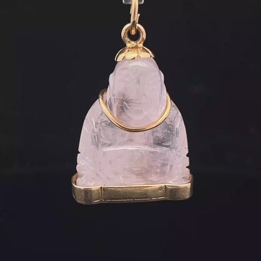 18K Yellow Gold Rose Quartz Buddha Pendant