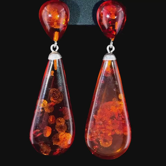 Beautiful Silver & Amber Drop Earrings