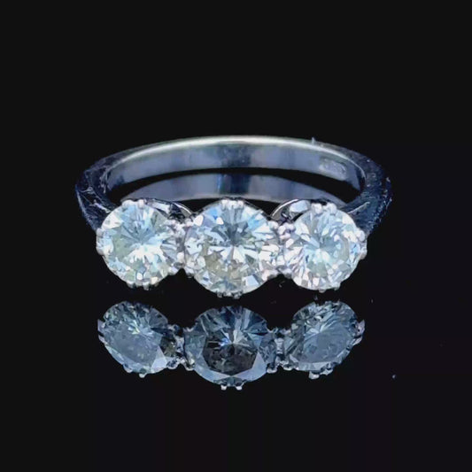 18K White Gold Diamond 3 Stone Ring APPX 1.75 CTS