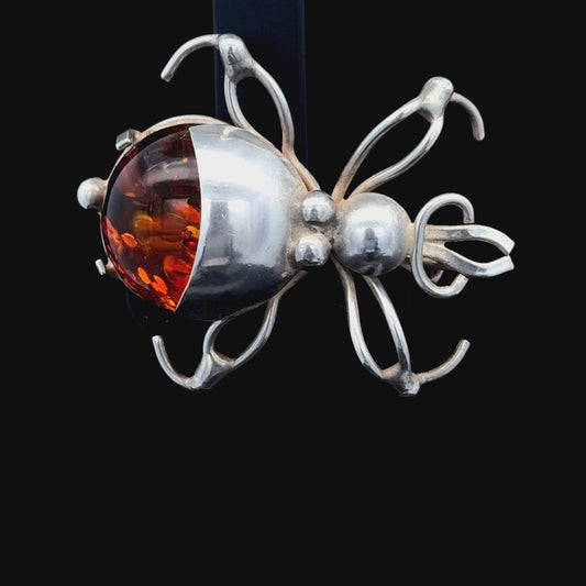 Silver Amber Stag Beetle Brooch