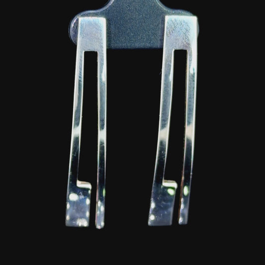 Silver Gucci Square G Bar Long Stud Earrings