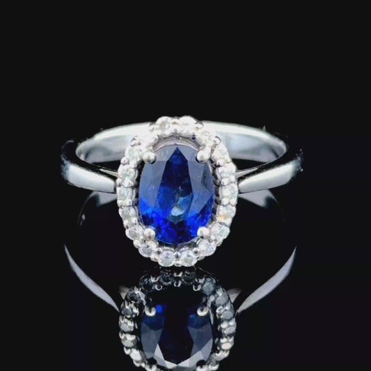 18K White Gold Sapphire & Diamond Cluster Ring