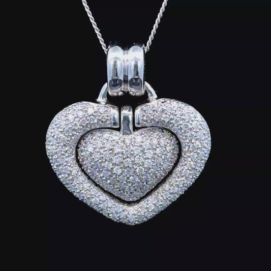 18K White Gold Articulated Pave Diamond Heart Pendant APPX 1.5 CTS