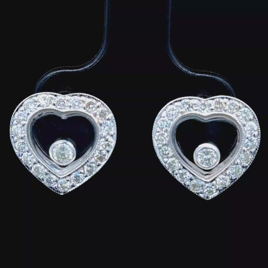 18K White Gold & Diamond Heart Shaped Happy Diamond Studs