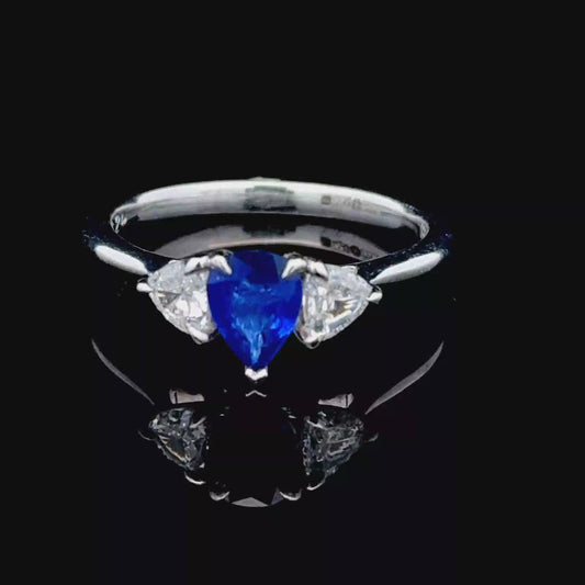 Platinum Pear Sapphire & Trilliant Diamond Ring